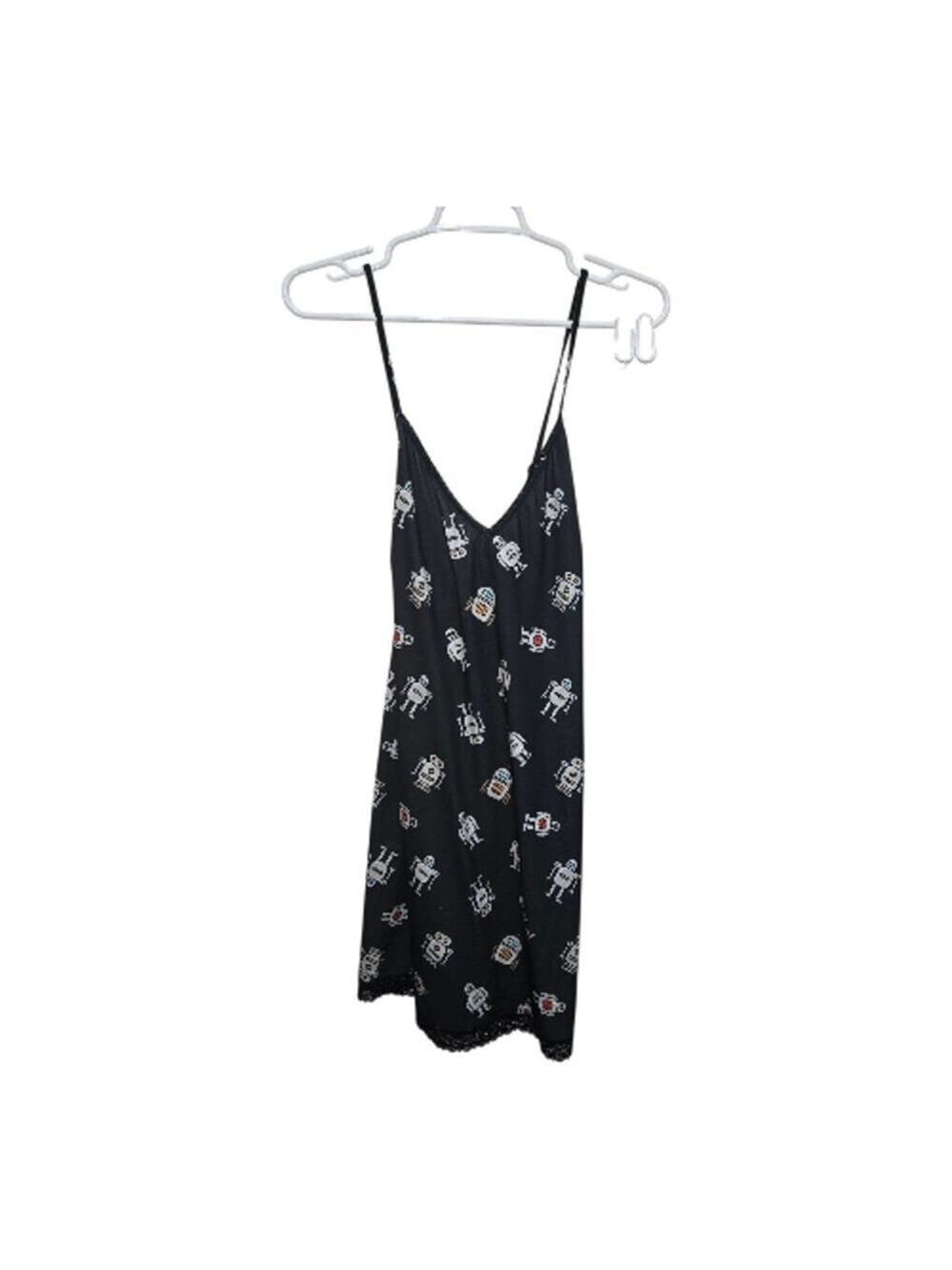 Modcloth Womens Medium Robot Print Spaghetti Strap Slip Dress NWT